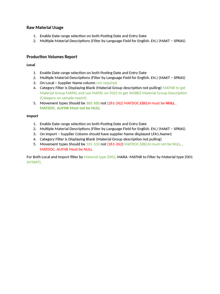 Production Volumes - Raw Material Usage Corrections | PDF