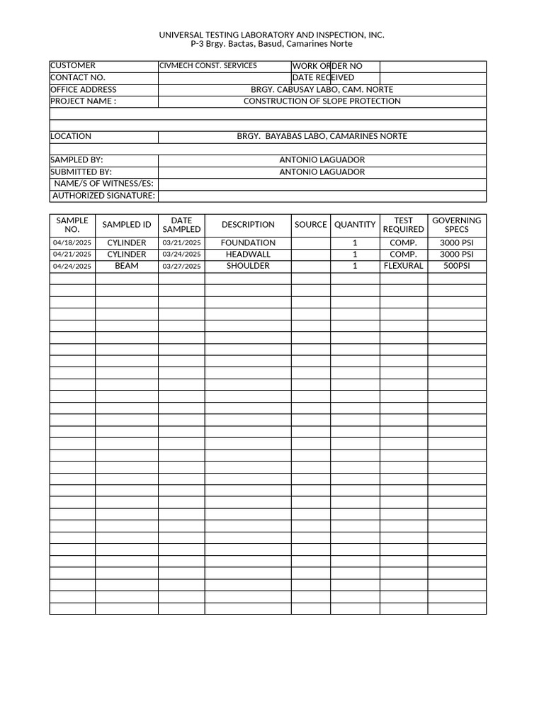 Construction Slope Protection Testing Report | PDF
