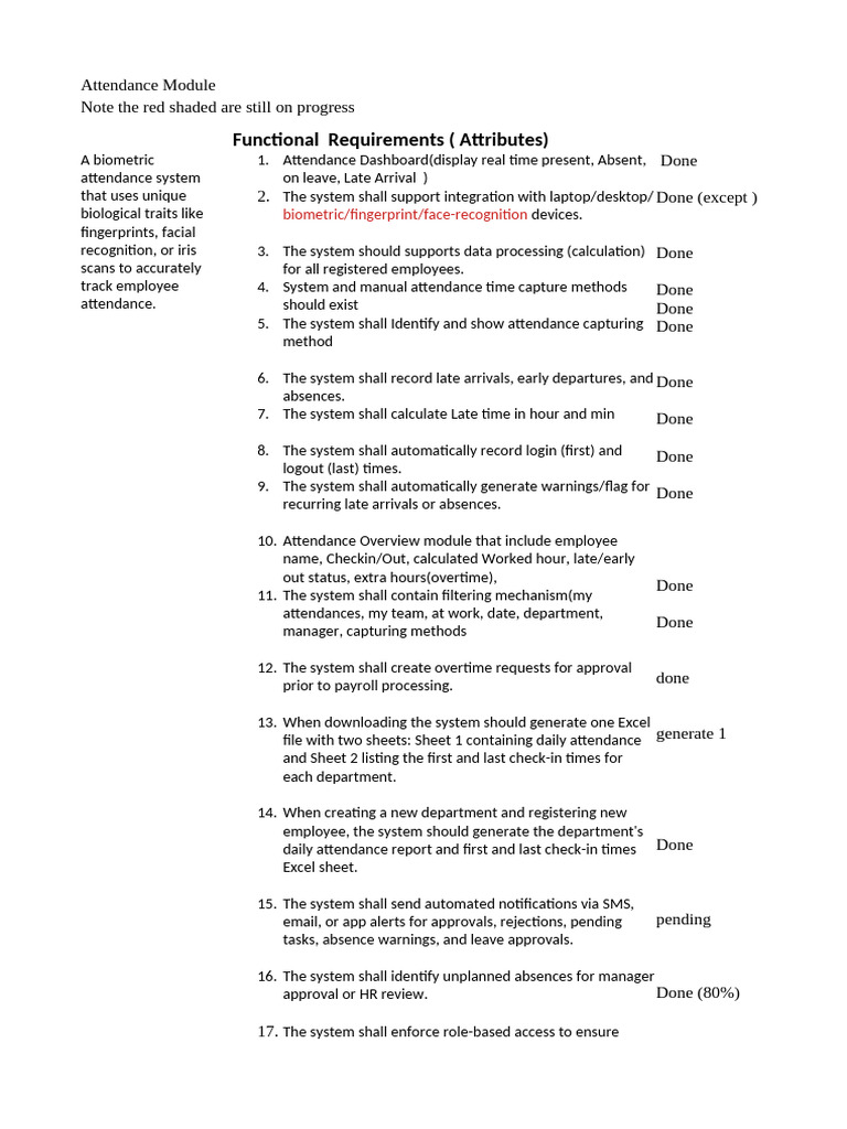 Attendance System Functional Overview | PDF | Computing | Software
