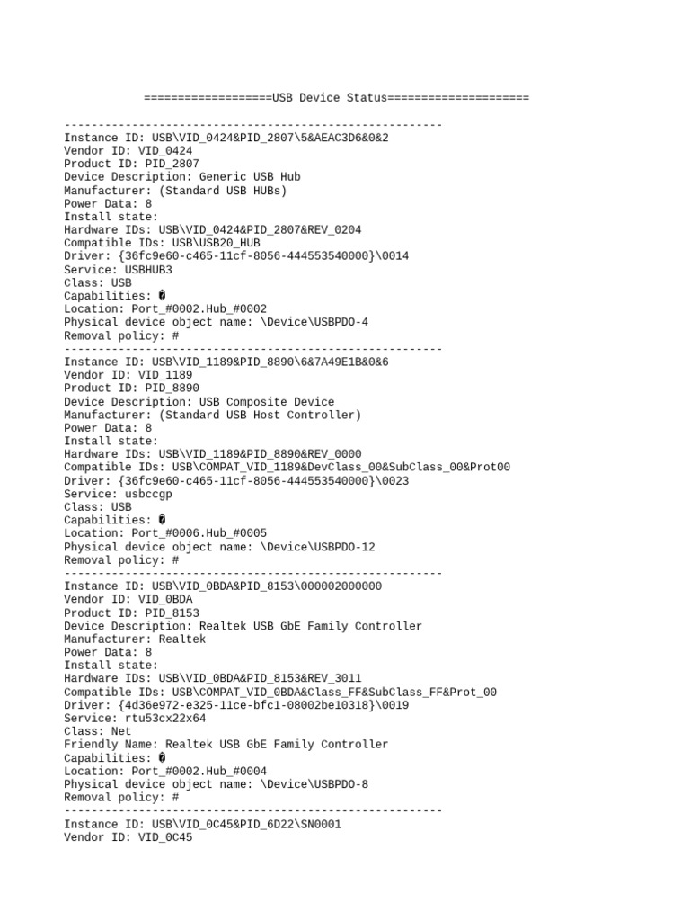 USB Device Status Report | PDF | Usb | Computer Engineering
