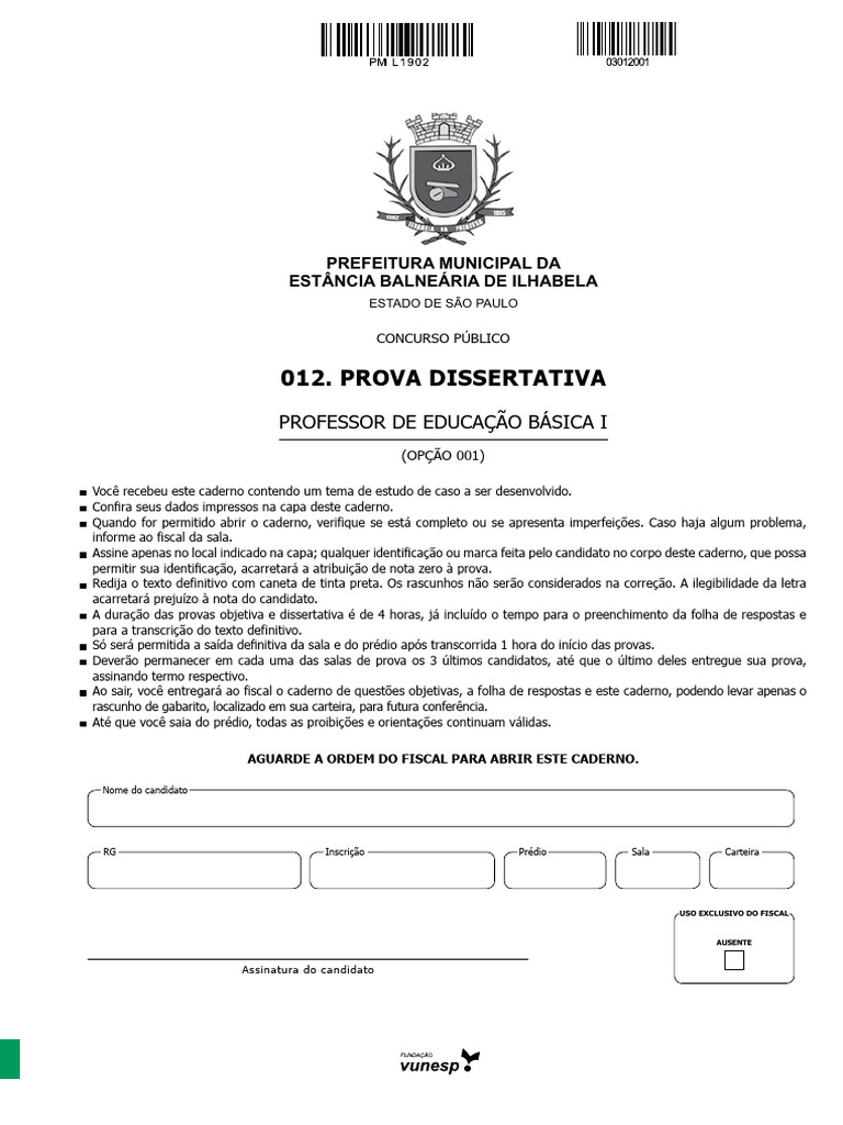 Prova Dissertativa: Professor Educação I | PDF | Escolas