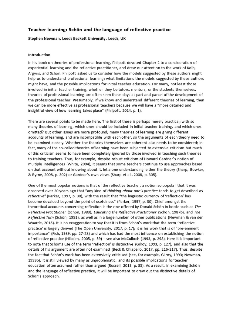Teacher Learning: Schön and The Language of Reflective Practice | PDF ...