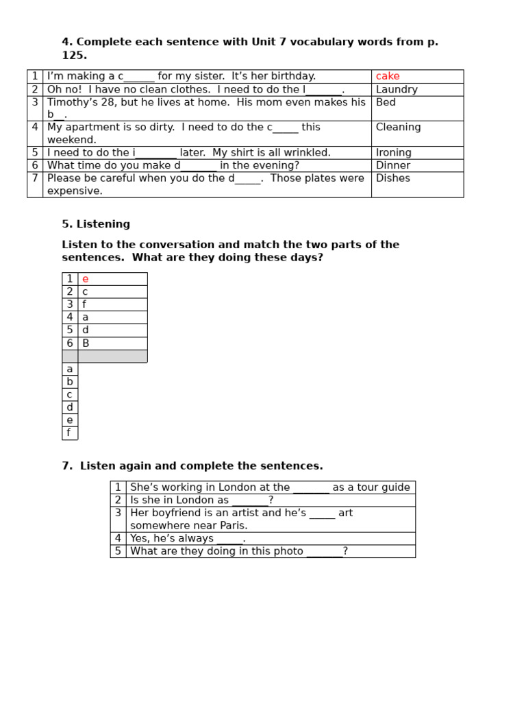 Unit 7 Vocabulary Practice Exercises | PDF
