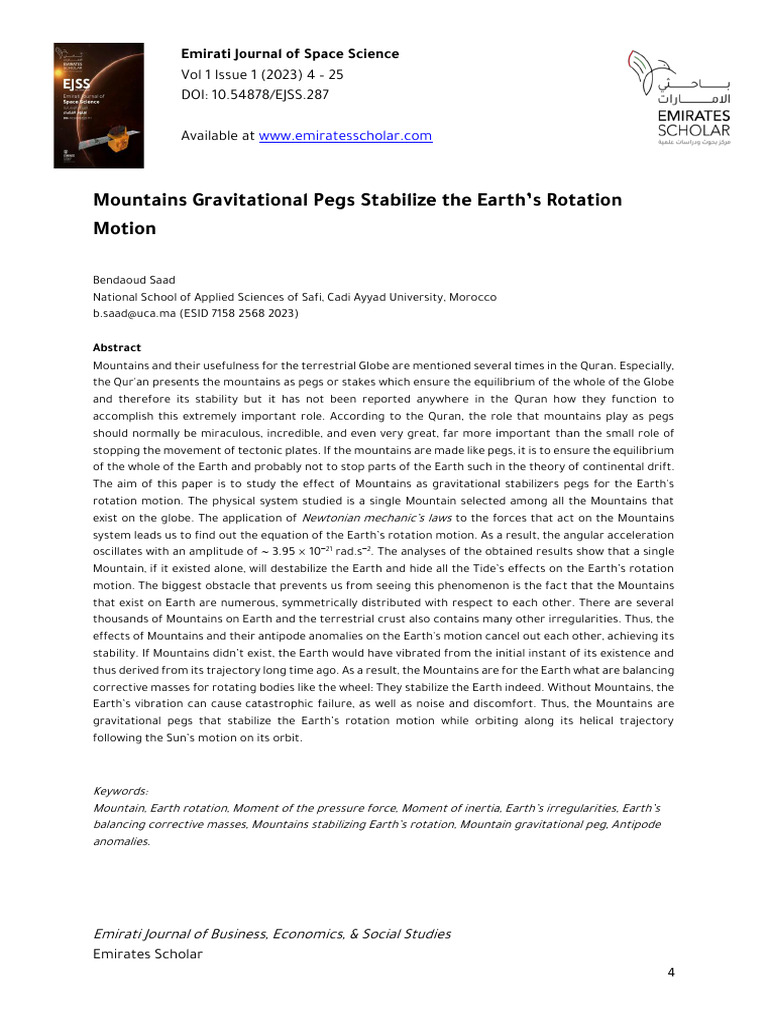 Mountains Gravitational Pegs Stabilize The Earth's Rotation Motion ...