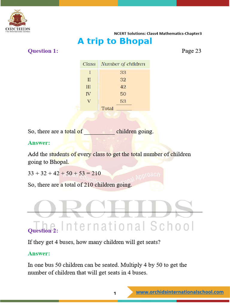 NCERT Class 4 Math Chapter 3 Solutions | PDF