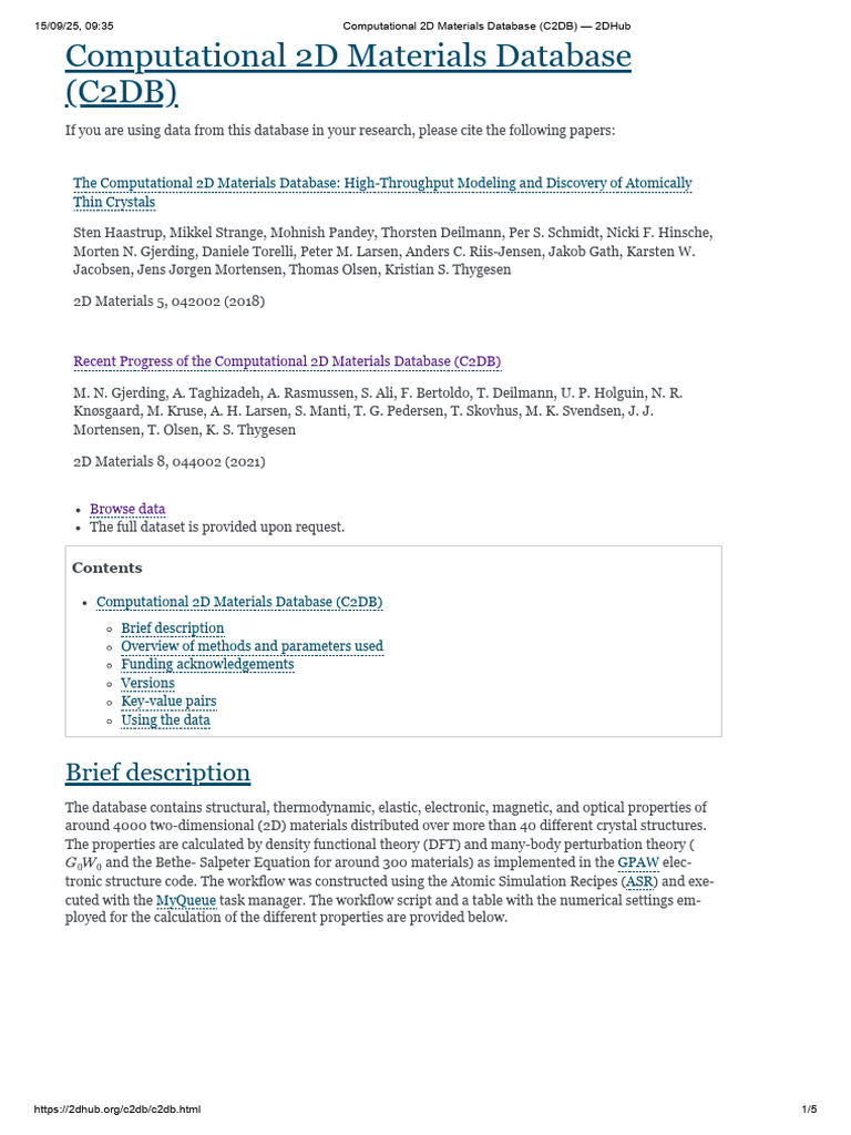 C2DB: Comprehensive 2D Materials Data | PDF | Electronvolt | Electronic ...