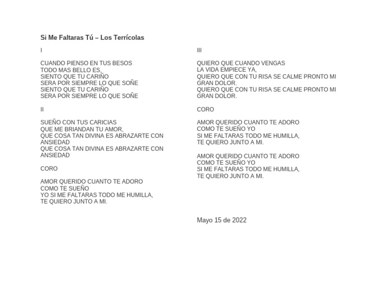 Si Me Faltaras Tú - Letra de Amor | PDF