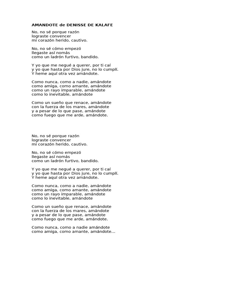Amandote de Denisse de Kalafe - Letra | PDF