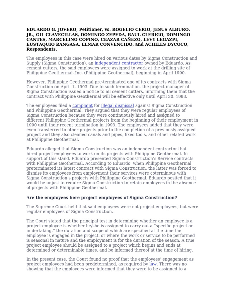 Supreme Court Ruling on Employee Status | PDF | Employment | Appeal