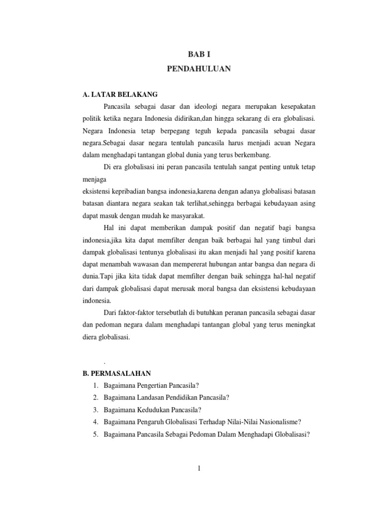 Makalah Pendidikan Pancasila Peranan Pancasila Di Era Globalisasi