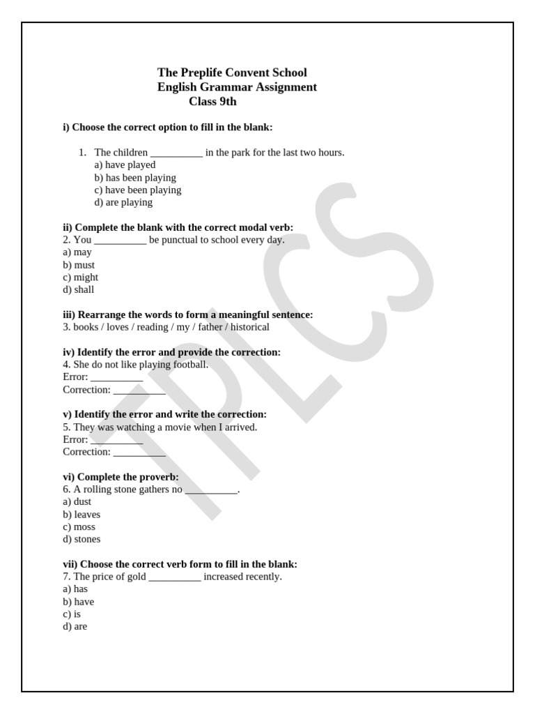 Class 9 English Grammar Assignment | PDF | Grammar | Linguistics