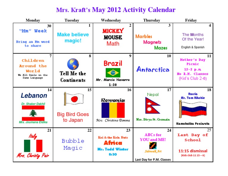 Mrs. Kraft's May 2012 Activity Calendar | PDF | Art