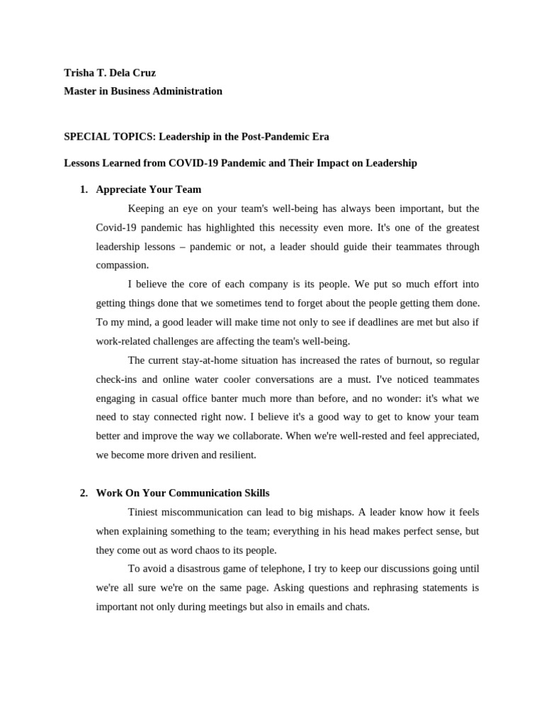 Leadership Lessons Post-Pandemic | PDF | Well Being