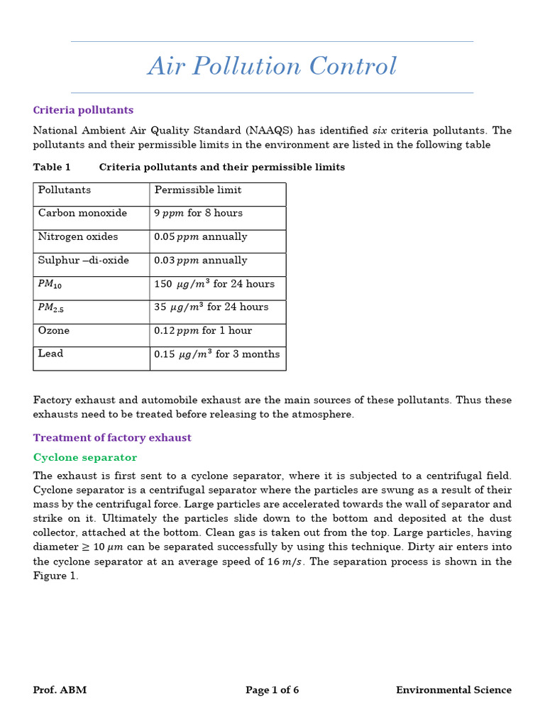 Air Pollution Control Methods Explained | PDF | Combustion | Particulates