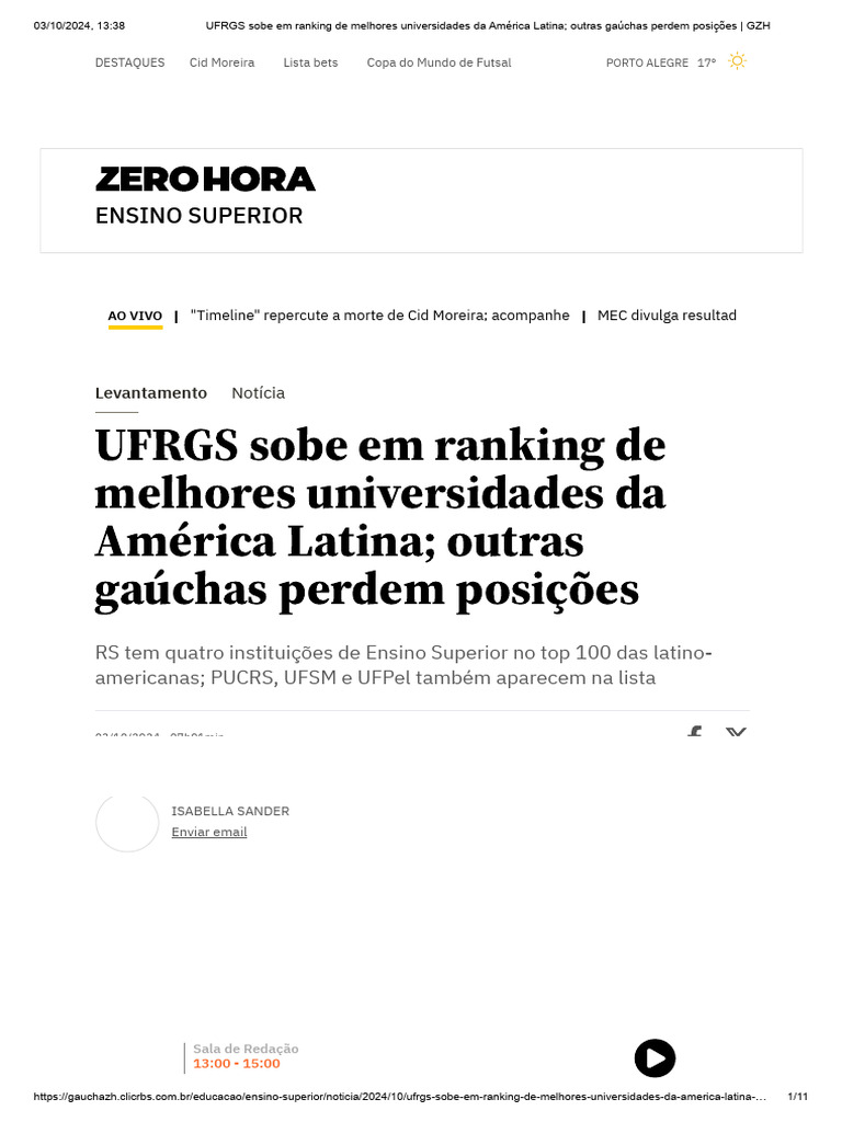 UFRGS Sobe em Ranking de Melhores Universidades Da América Latina ...
