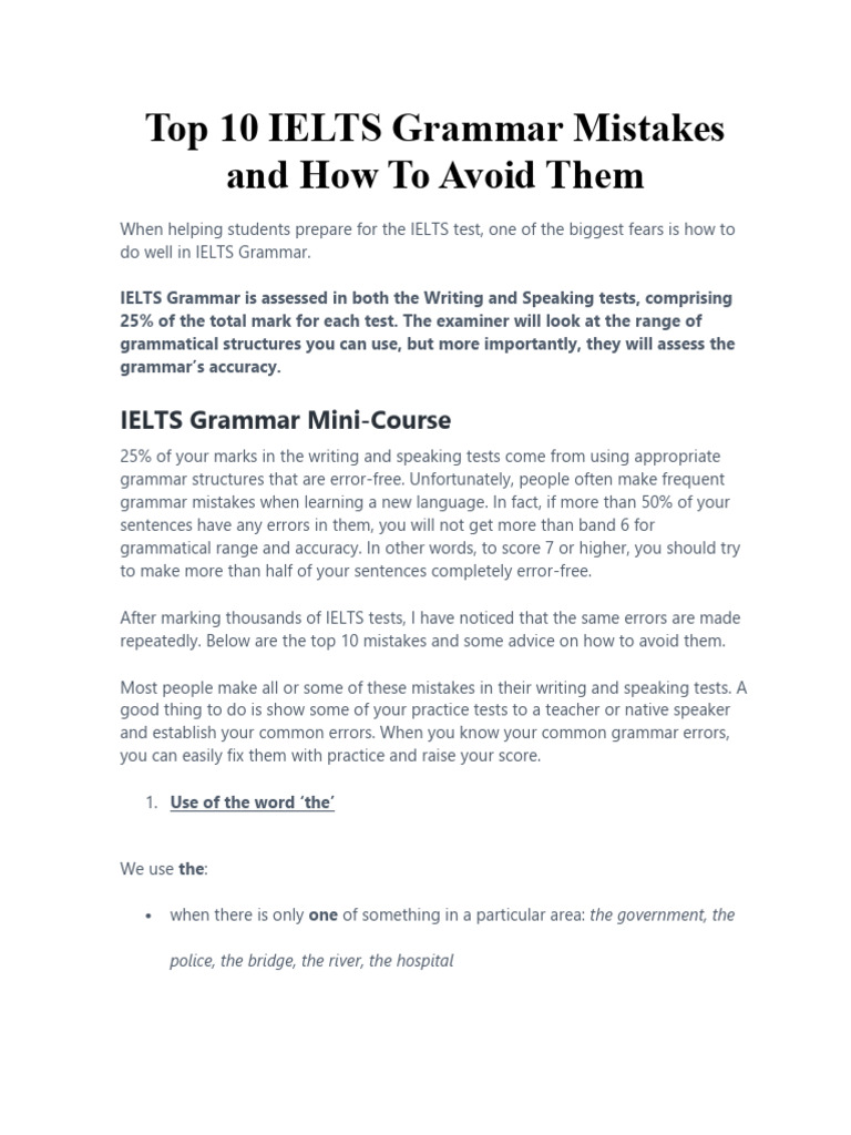 Top IELTS Grammar Mistakes to Avoid | PDF | Verb | Noun