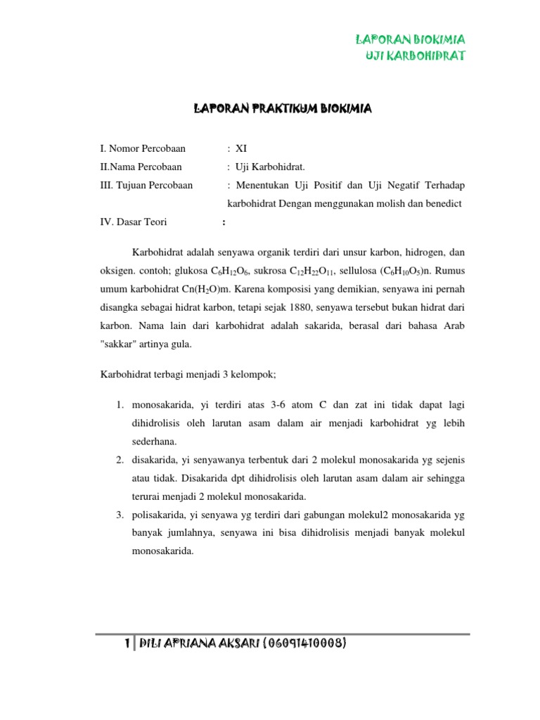 Laporan Tetap Karbohidrat Biokimia Dili
