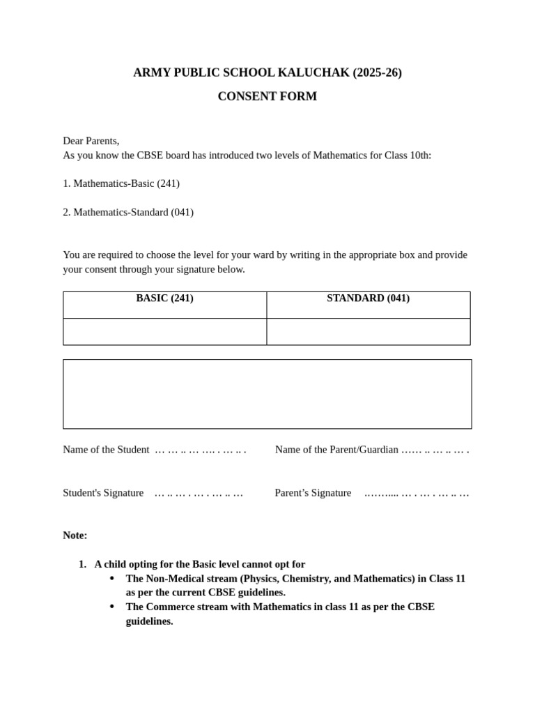 Consent Letter (Mathematics) | PDF
