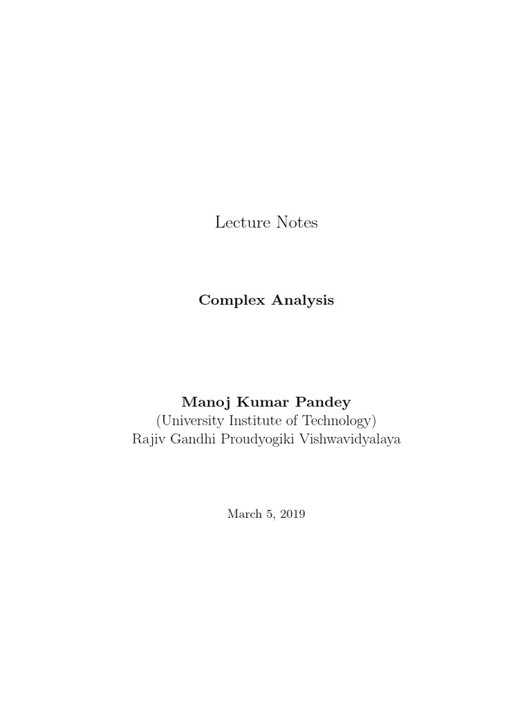 Complex Analysis Lecture Notes | PDF | Complex Number | Numbers