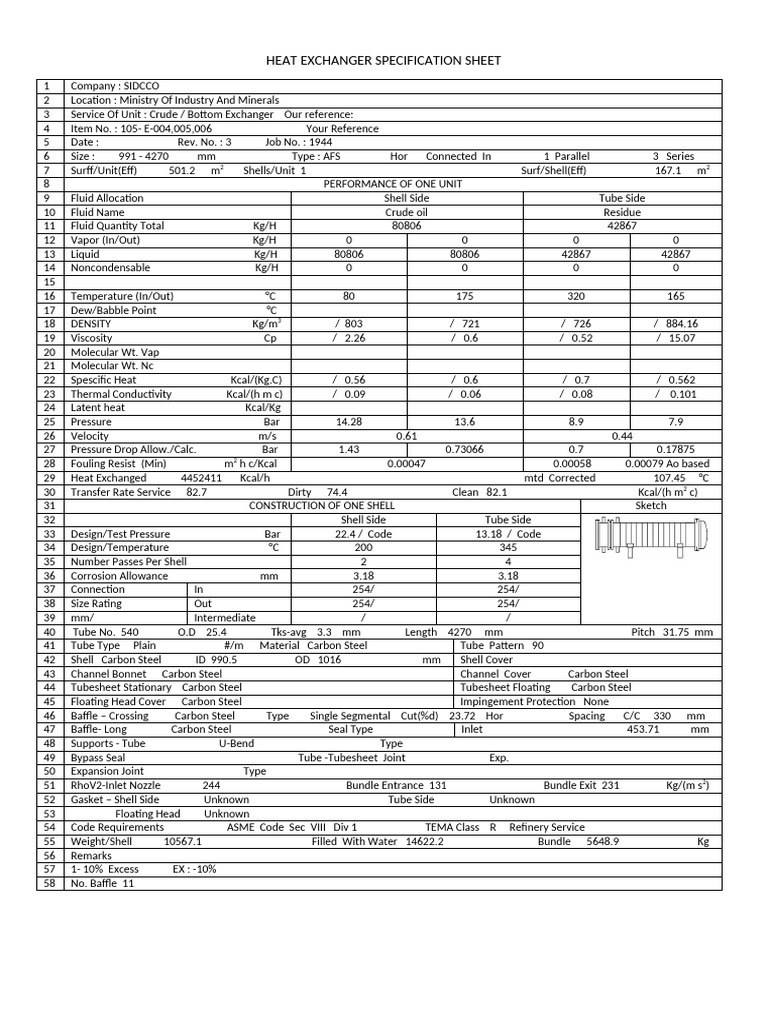 Heat Ex Speci Sheet 105e004005006 | PDF | Heat Exchanger | Steel