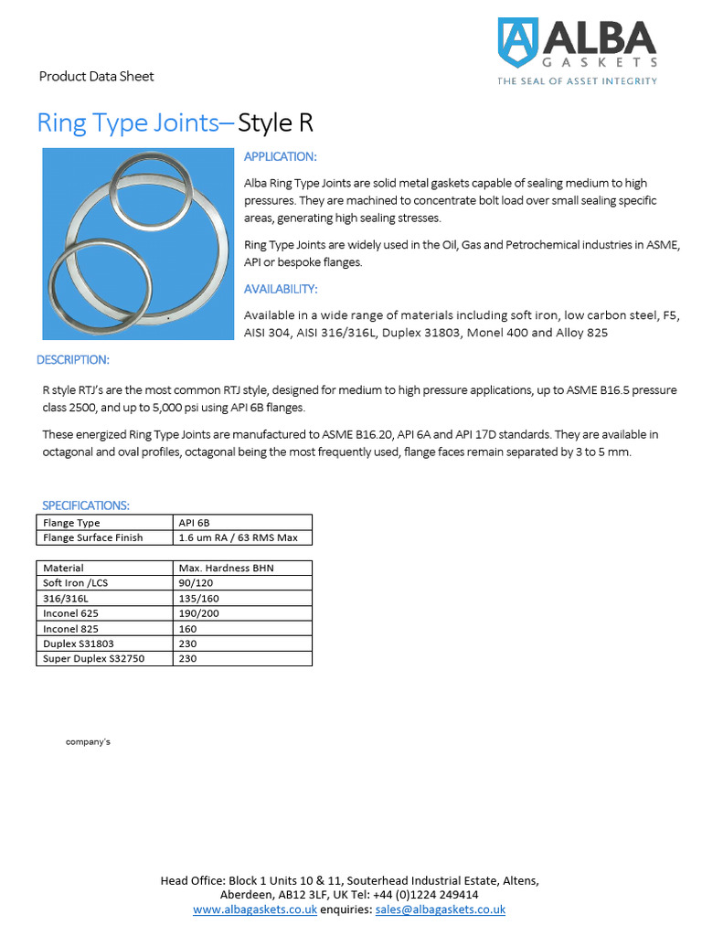 Solid Metal RTJ Gaskets Overview | PDF