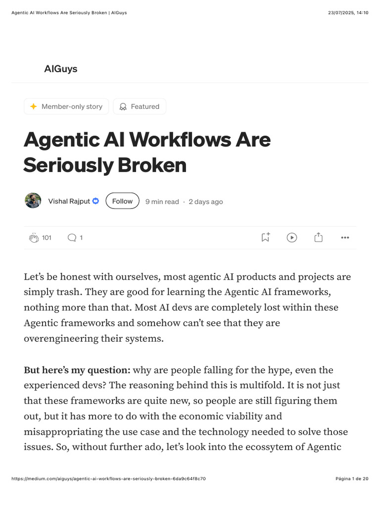 Agentic AI Workflows Are Seriously Broken - AIGuys | PDF | Artificial ...