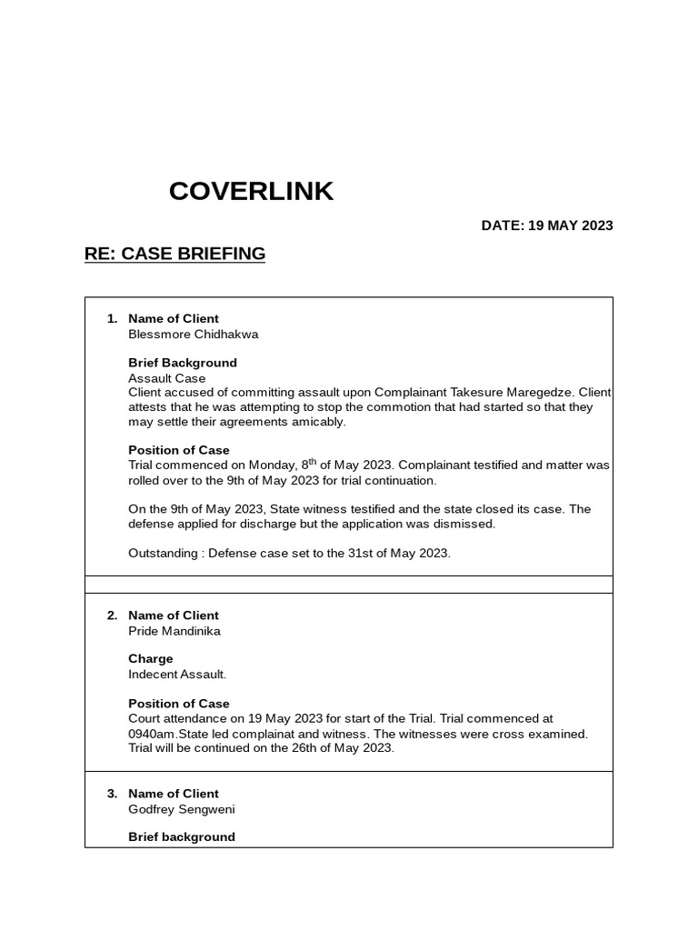 Case Briefing: Assault & Civil Matters | PDF
