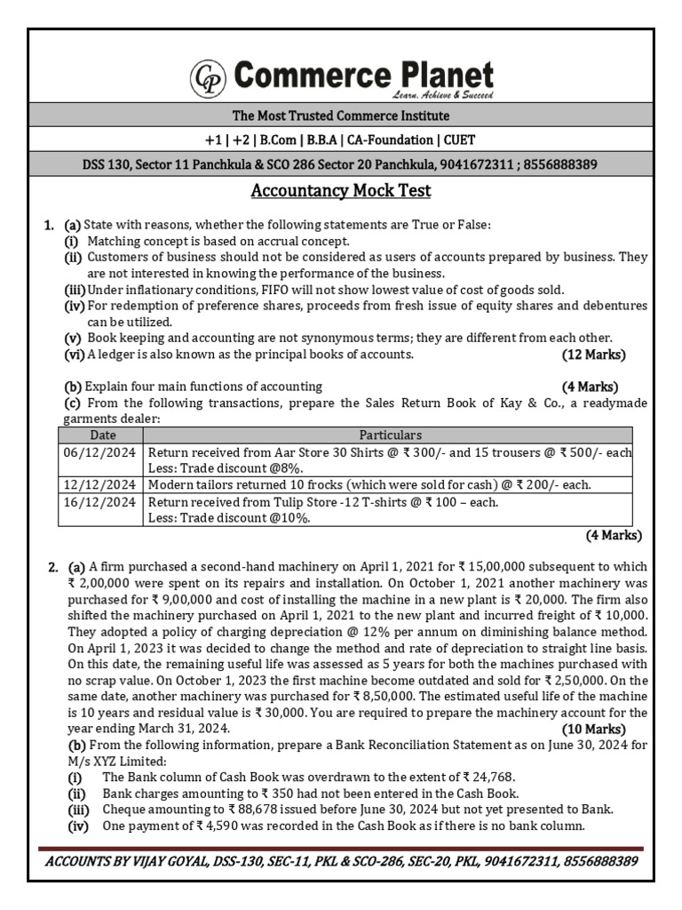 CA Accountancy Mock Test | PDF | Expense | Balance Sheet