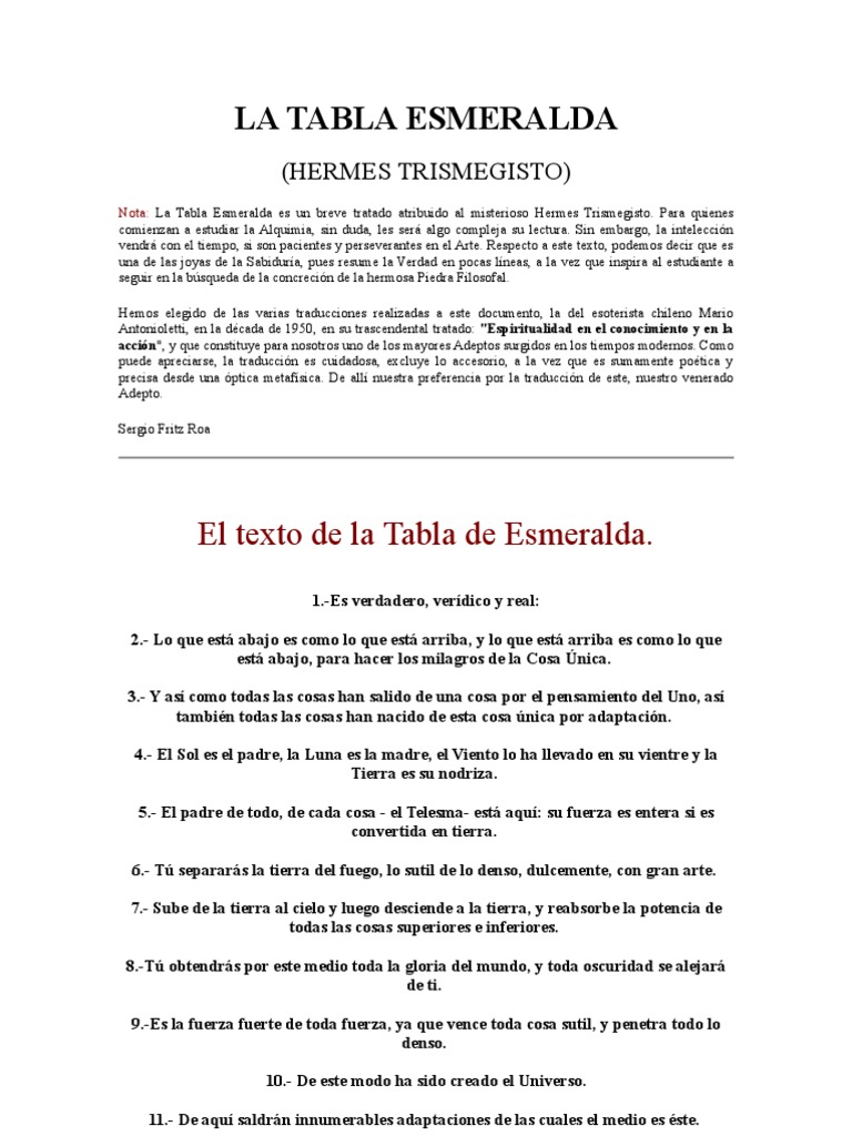 LA TABLA ESMERALDA El esoterismo Religión y creencia