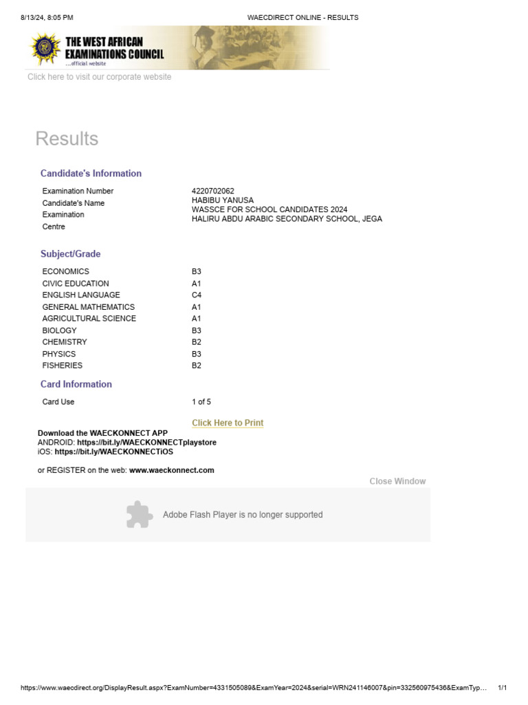 WAEC 2024 Results for Candidates | PDF