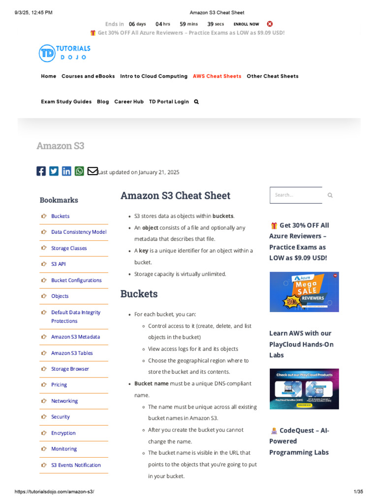 Amazon S3 Cheat Sheet Guide | PDF | Amazon Web Services | Metadata