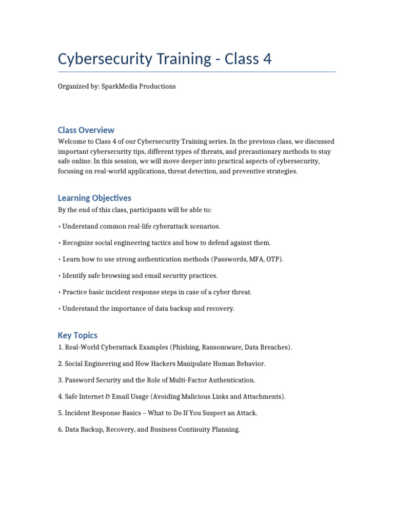 Cybersecurity Class 4 SparkMedia | PDF