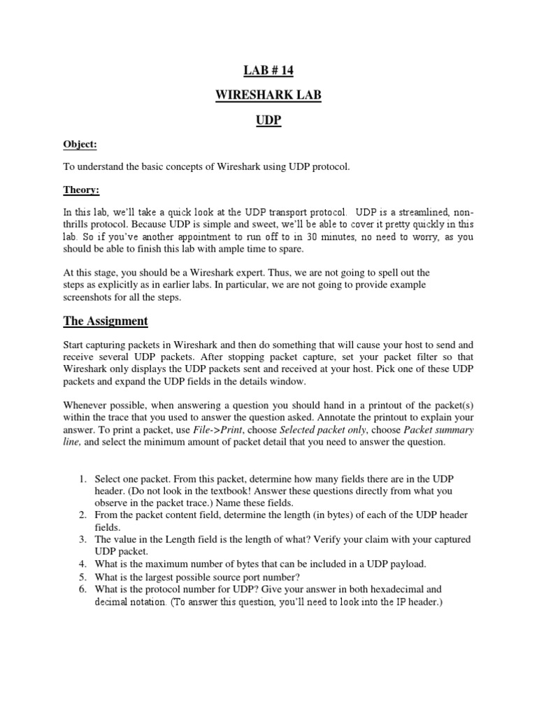 Wireshark UDP Protocol Lab Guide | PDF | Computers