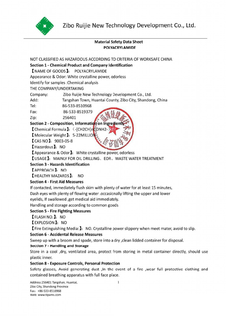 Phụ Lục 4 - Appendix 4 MSDS Của Vật Liệu Polymer - MSDS of Polymer ...