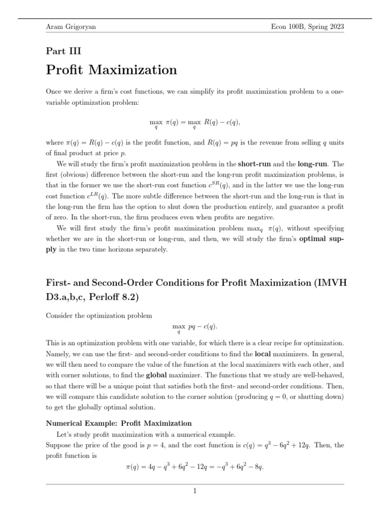 Profit Maximization in Economics | PDF | Mathematical Optimization ...