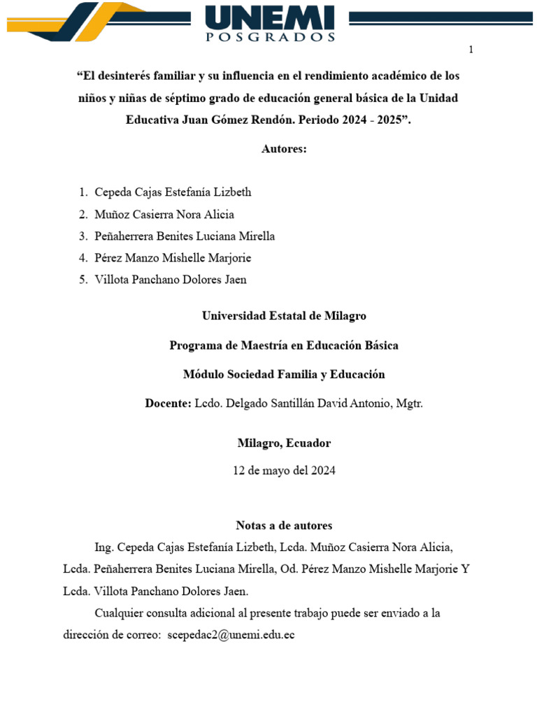 Desinterés Familiar y Rendimiento Académico | PDF | Aprendizaje ...