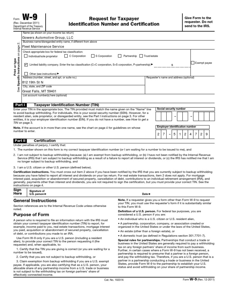 W9 PDF Withholding Tax Limited Liability Company