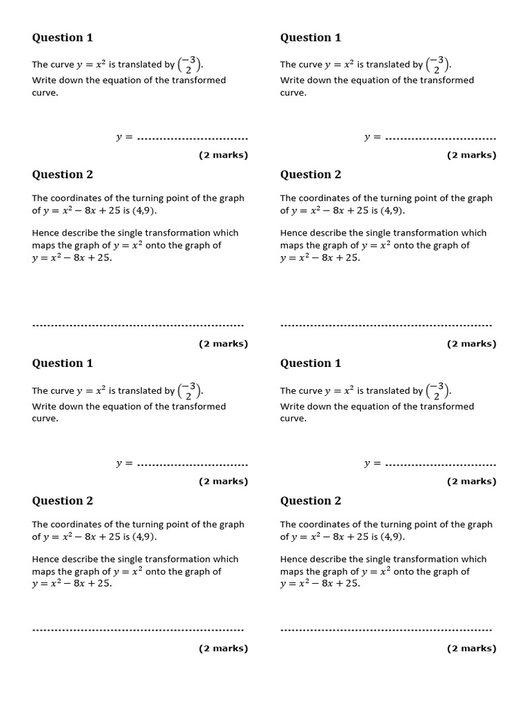Lesson 12 Translating Graphs Exit Question | PDF | Curve | Coordinate ...