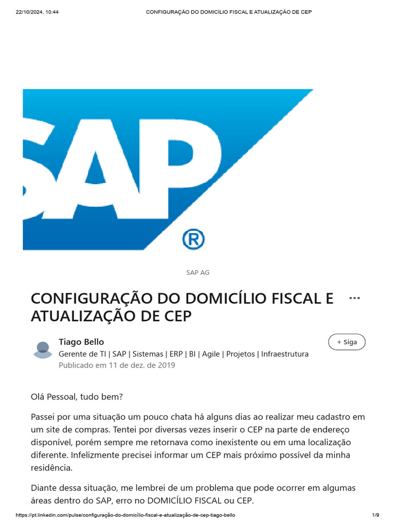 Configuração de Domicílio Fiscal e CEP | PDF | Informática