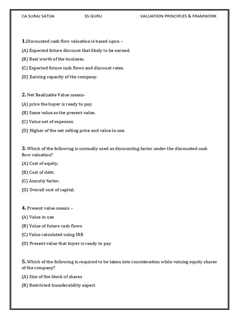 Valuation Principles & Framework | PDF | Valuation (Finance) | Bonds ...
