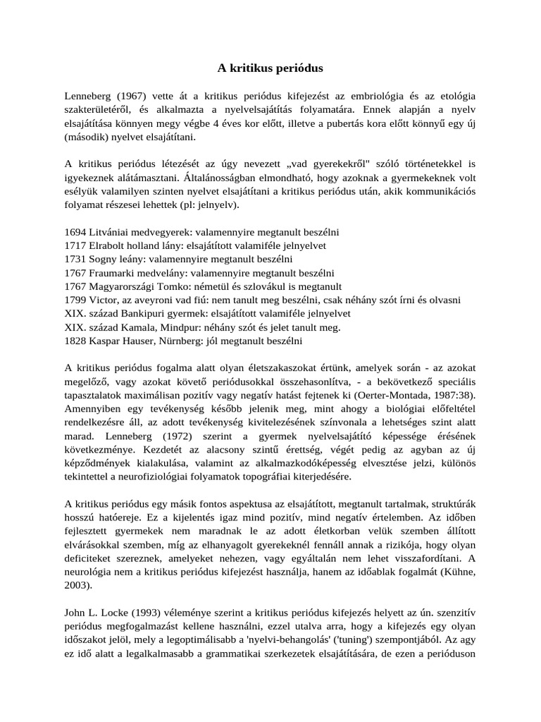 A Kritikus Periódus | PDF