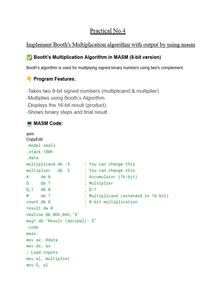 Booth's Algorithm for Signed Multiplication | PDF | Multiplication ...