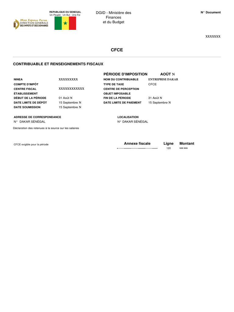 Déclaration CFCE Sénégal 2023 | PDF