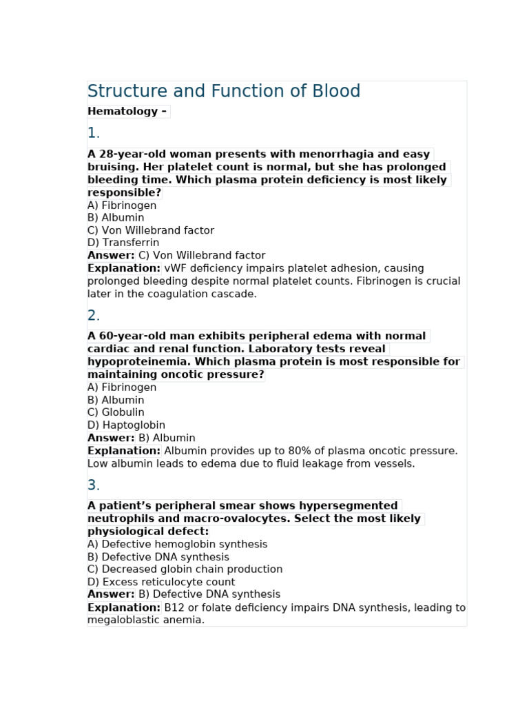 Blood Structure and Function Overview | PDF | Red Blood Cell | Blood Plasma