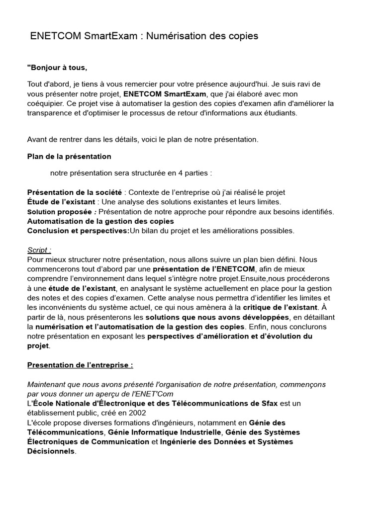 ENETCOM SmartExam : Gestion Numérique des Examens | PDF ...