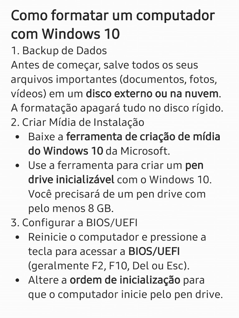 Como Fornatar Um Computador Windows 10 | PDF