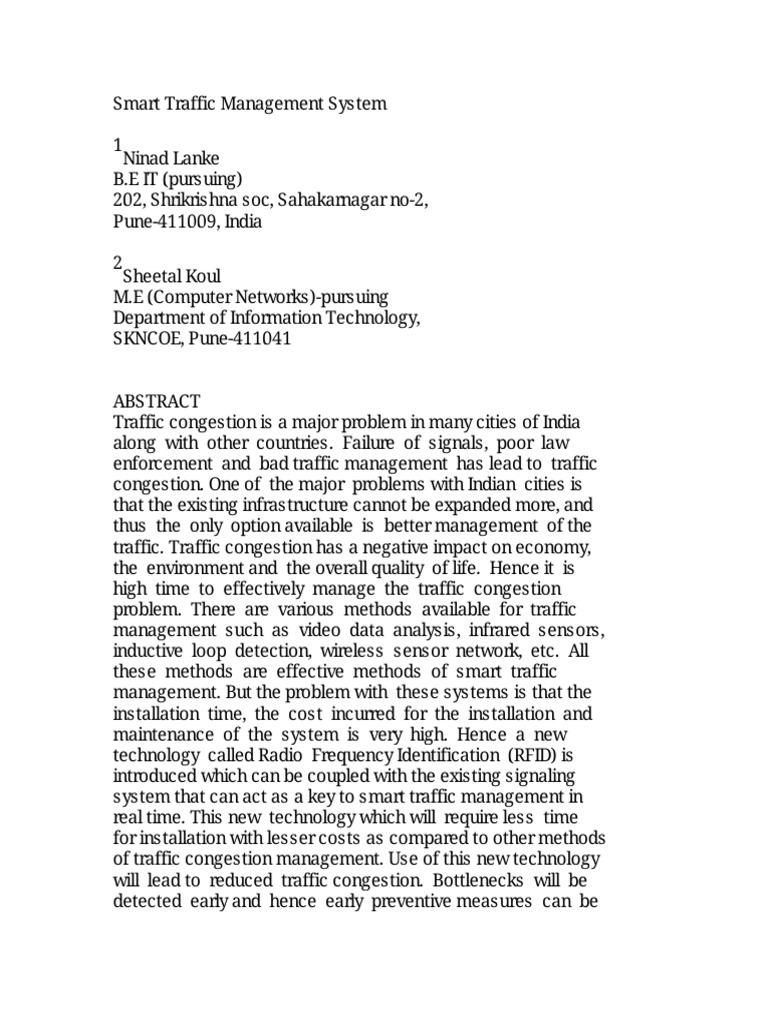 Smart Traffic Management System | PDF | Radio Frequency Identification ...