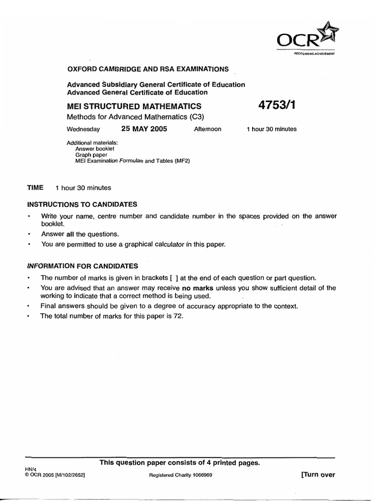 Advanced Mathematics C3 Exam Paper | PDF | Function (Mathematics ...