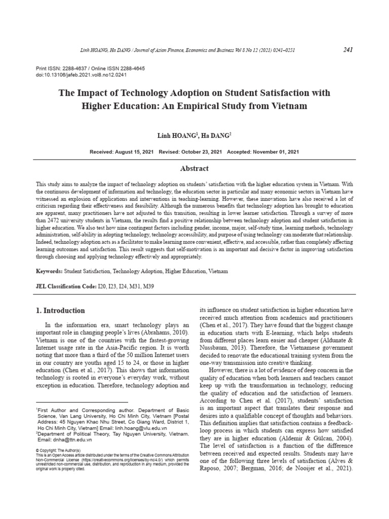The Impact of Technology Adoption On Student Satisfaction With Higher ...