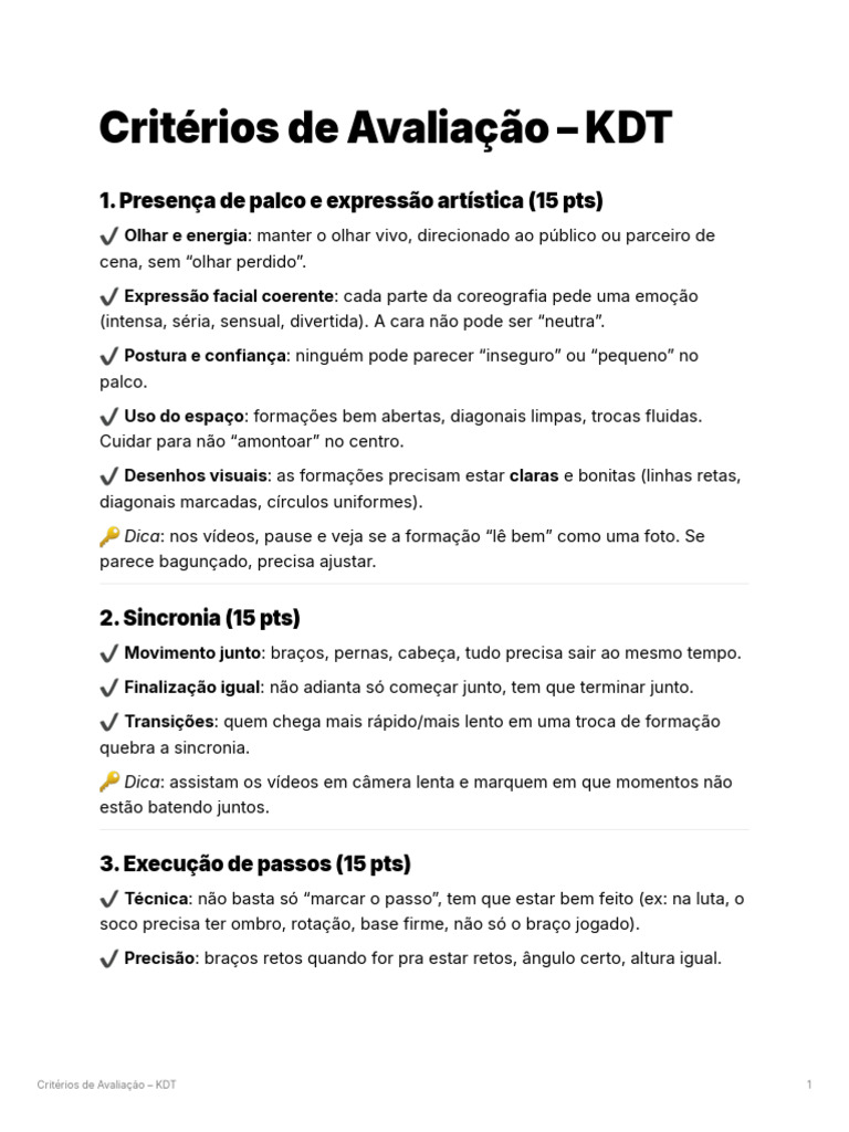 Critérios de Avaliação para KDT | PDF